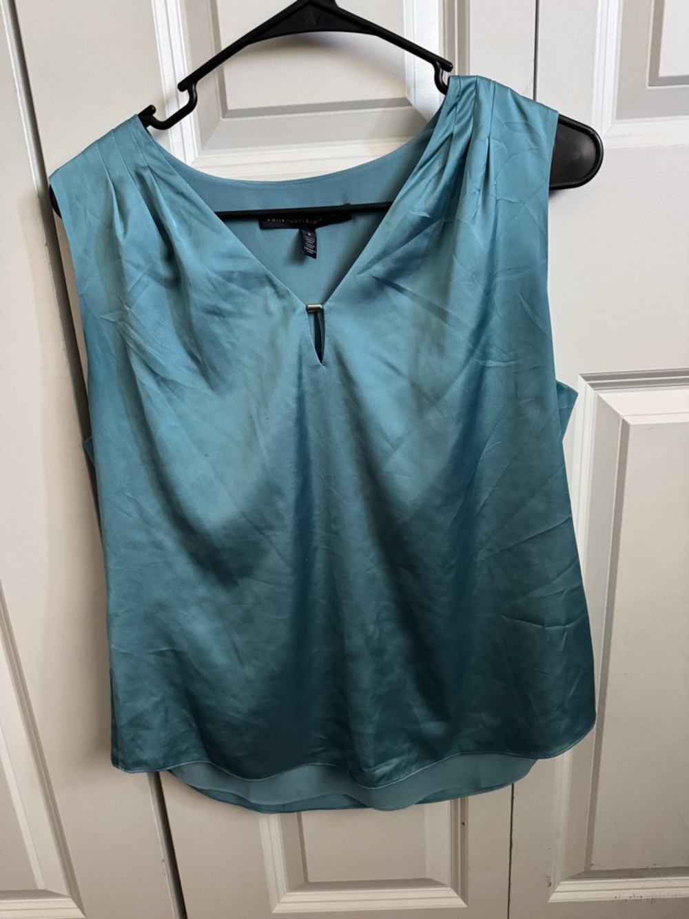 White House Black Market Teal Satin Sleeveless Keyhole Shell